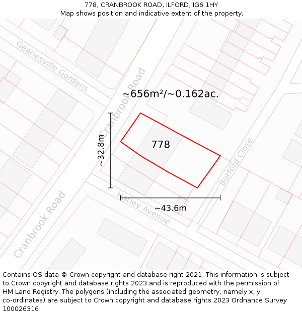 778, CRANBROOK ROAD, ILFORD, IG6 1HY: Plot and title map