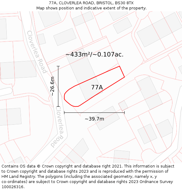 77A, CLOVERLEA ROAD, BRISTOL, BS30 8TX: Plot and title map