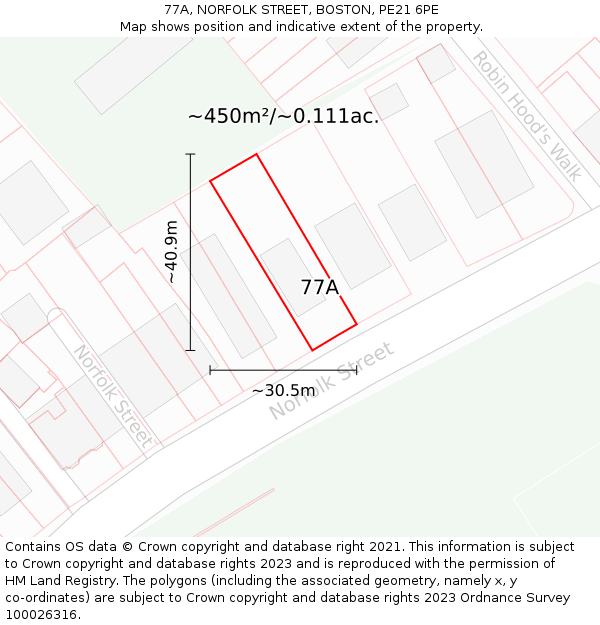 77A, NORFOLK STREET, BOSTON, PE21 6PE: Plot and title map