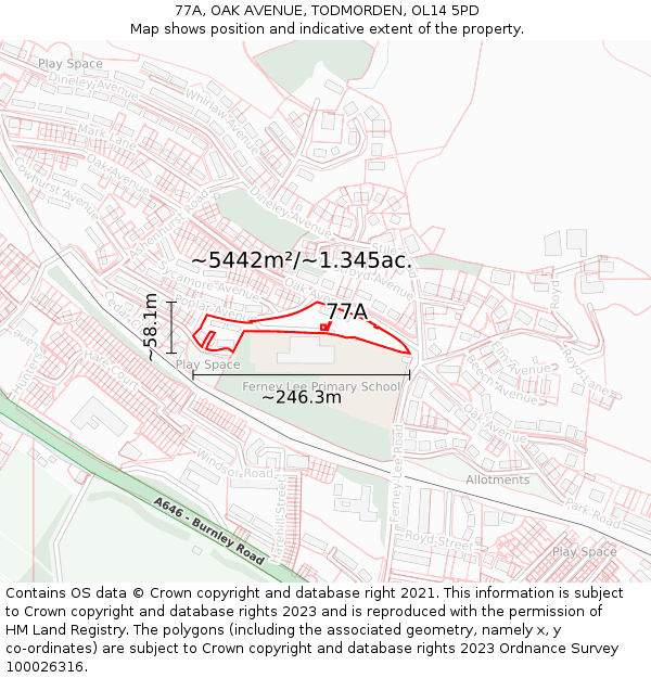 77A, OAK AVENUE, TODMORDEN, OL14 5PD: Plot and title map