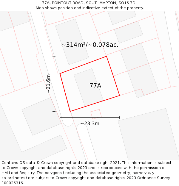 77A, POINTOUT ROAD, SOUTHAMPTON, SO16 7DL: Plot and title map