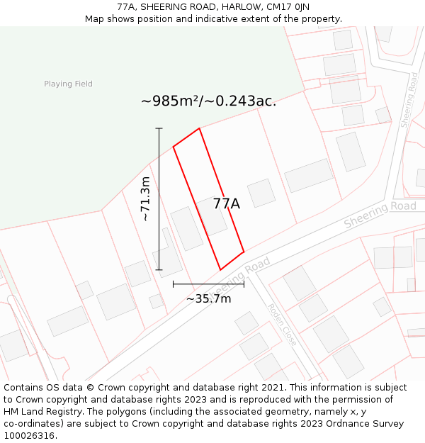 77A, SHEERING ROAD, HARLOW, CM17 0JN: Plot and title map