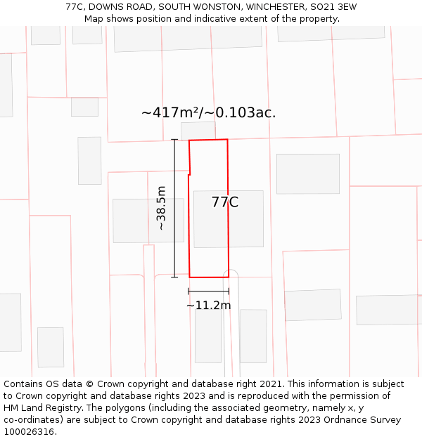 77C, DOWNS ROAD, SOUTH WONSTON, WINCHESTER, SO21 3EW: Plot and title map
