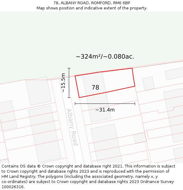 78, ALBANY ROAD, ROMFORD, RM6 6BP: Plot and title map