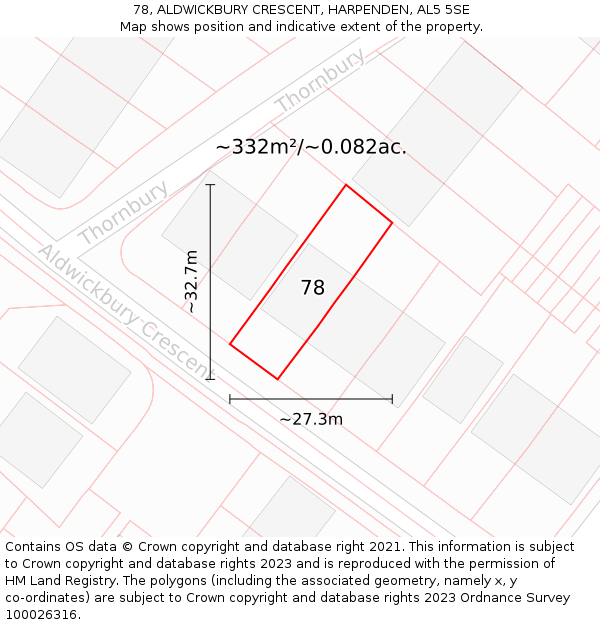 78, ALDWICKBURY CRESCENT, HARPENDEN, AL5 5SE: Plot and title map