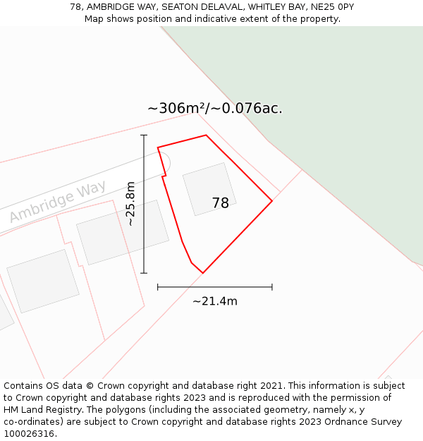 78, AMBRIDGE WAY, SEATON DELAVAL, WHITLEY BAY, NE25 0PY: Plot and title map