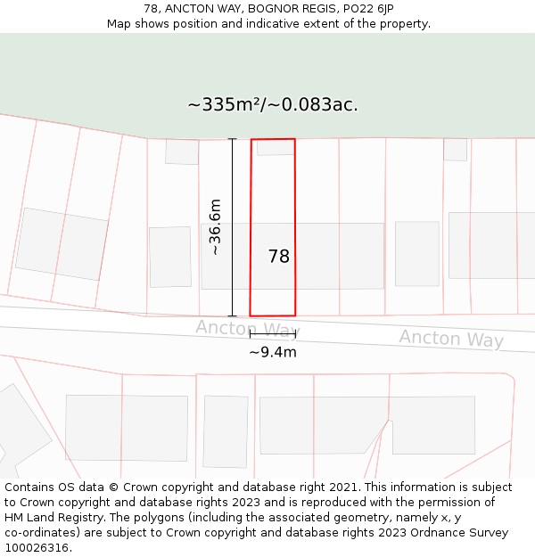 78, ANCTON WAY, BOGNOR REGIS, PO22 6JP: Plot and title map