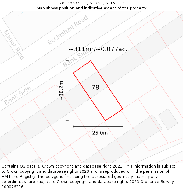 78, BANKSIDE, STONE, ST15 0HP: Plot and title map