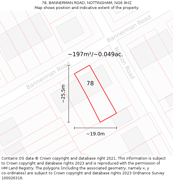 78, BANNERMAN ROAD, NOTTINGHAM, NG6 9HZ: Plot and title map
