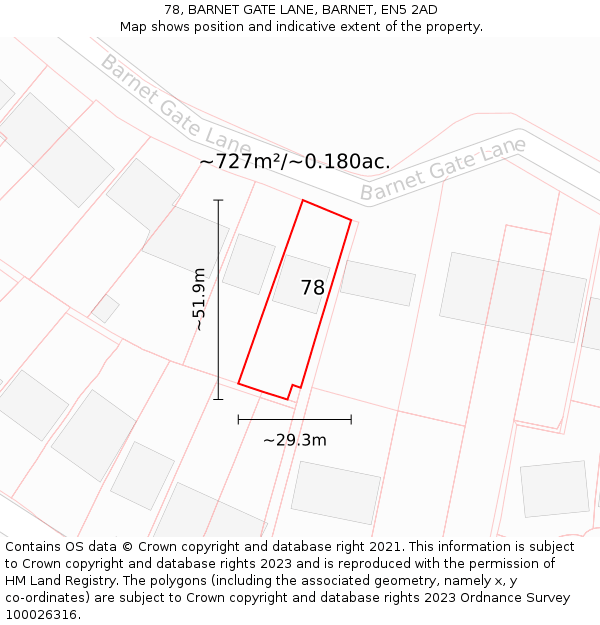 78, BARNET GATE LANE, BARNET, EN5 2AD: Plot and title map