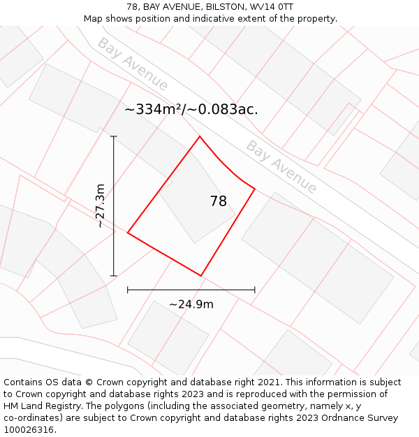 78, BAY AVENUE, BILSTON, WV14 0TT: Plot and title map