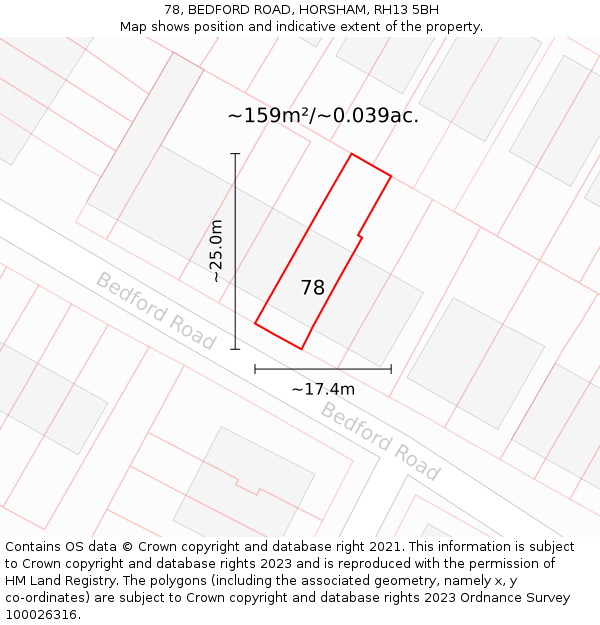 78, BEDFORD ROAD, HORSHAM, RH13 5BH: Plot and title map