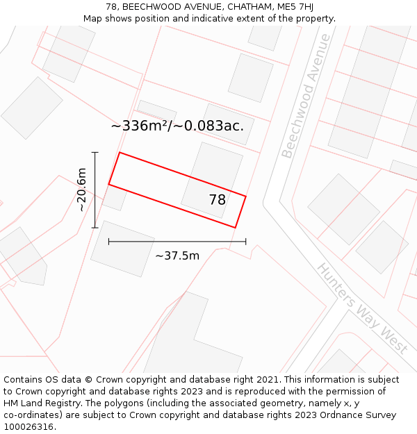 78, BEECHWOOD AVENUE, CHATHAM, ME5 7HJ: Plot and title map