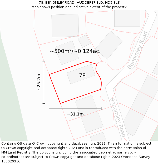 78, BENOMLEY ROAD, HUDDERSFIELD, HD5 8LS: Plot and title map