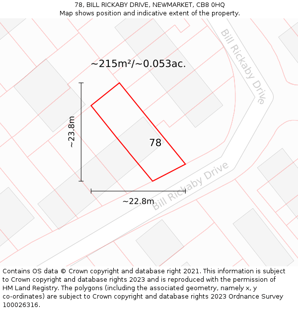 78, BILL RICKABY DRIVE, NEWMARKET, CB8 0HQ: Plot and title map