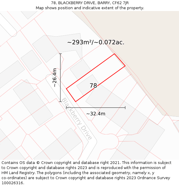 78, BLACKBERRY DRIVE, BARRY, CF62 7JR: Plot and title map