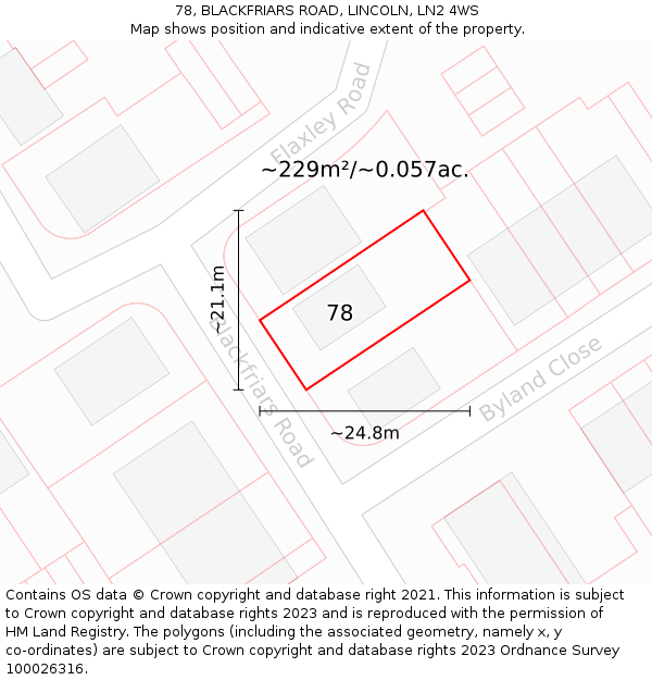 78, BLACKFRIARS ROAD, LINCOLN, LN2 4WS: Plot and title map
