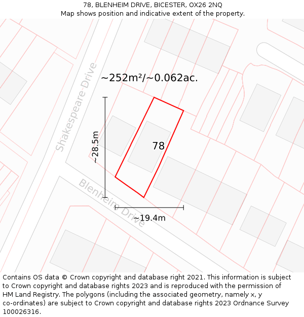 78, BLENHEIM DRIVE, BICESTER, OX26 2NQ: Plot and title map