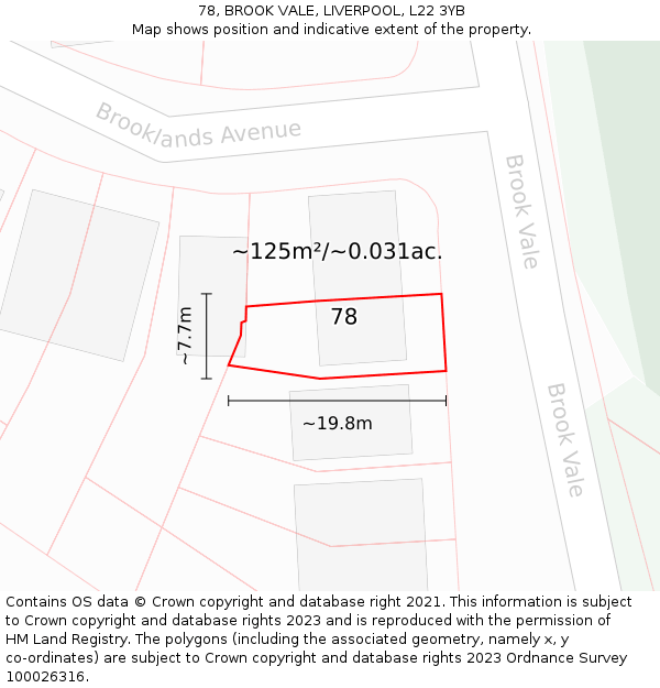 78, BROOK VALE, LIVERPOOL, L22 3YB: Plot and title map