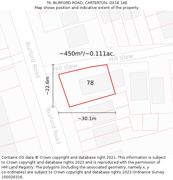 78, BURFORD ROAD, CARTERTON, OX18 1AE: Plot and title map