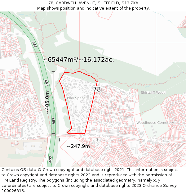 78, CARDWELL AVENUE, SHEFFIELD, S13 7XA: Plot and title map