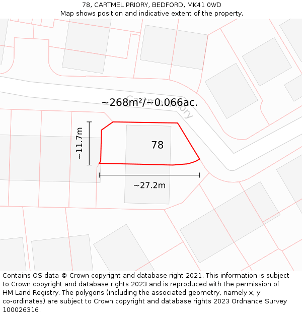 78, CARTMEL PRIORY, BEDFORD, MK41 0WD: Plot and title map