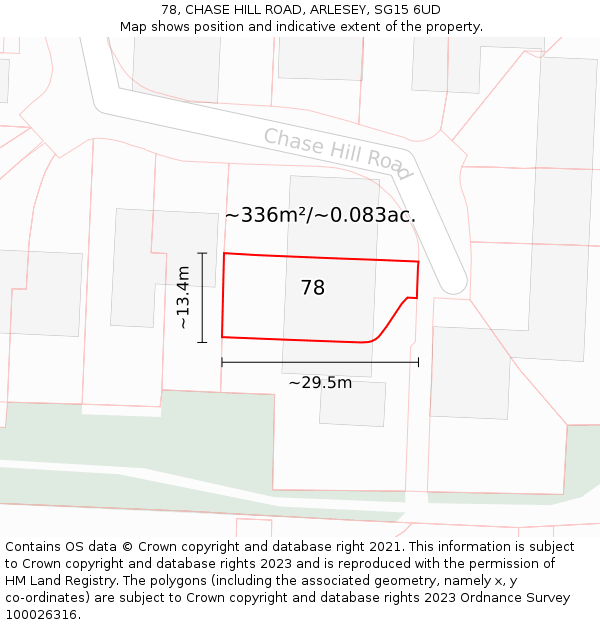 78, CHASE HILL ROAD, ARLESEY, SG15 6UD: Plot and title map