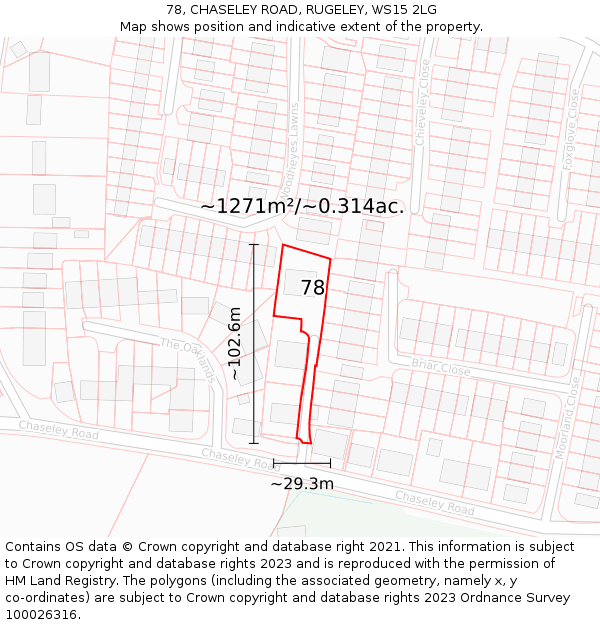 78, CHASELEY ROAD, RUGELEY, WS15 2LG: Plot and title map