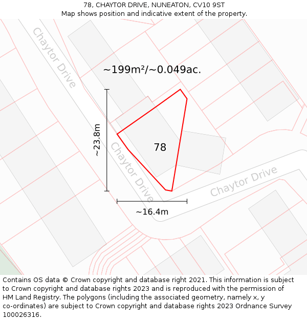 78, CHAYTOR DRIVE, NUNEATON, CV10 9ST: Plot and title map