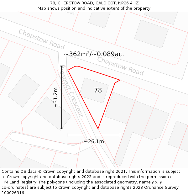 78, CHEPSTOW ROAD, CALDICOT, NP26 4HZ: Plot and title map