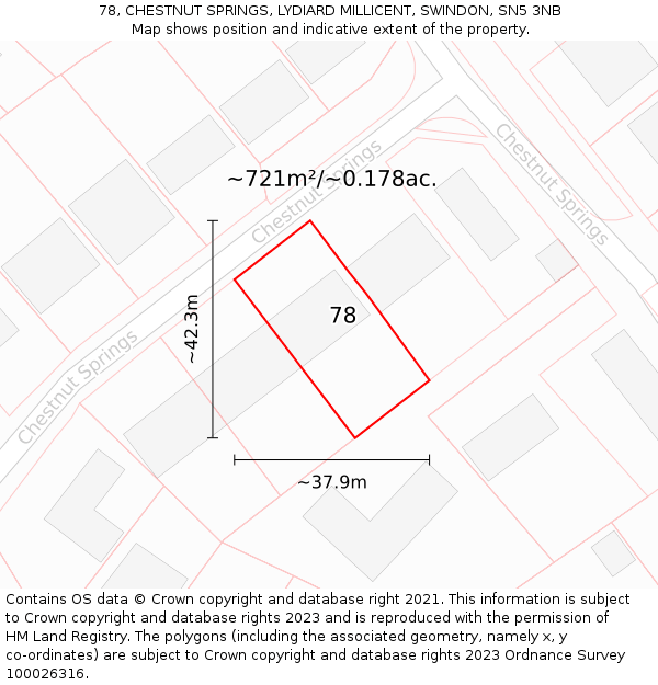78, CHESTNUT SPRINGS, LYDIARD MILLICENT, SWINDON, SN5 3NB: Plot and title map