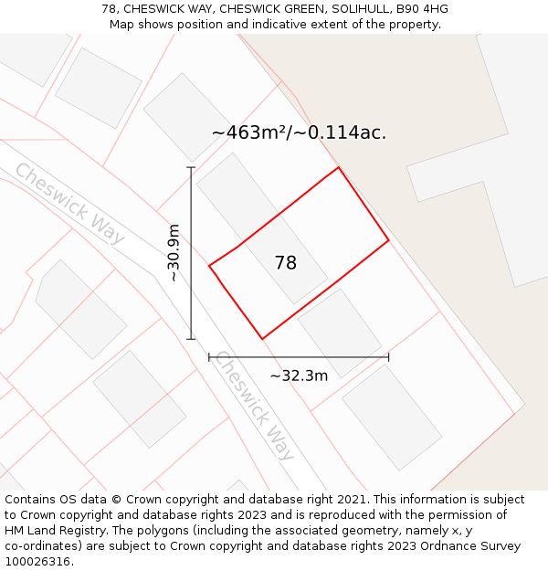 78, CHESWICK WAY, CHESWICK GREEN, SOLIHULL, B90 4HG: Plot and title map