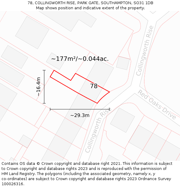 78, COLLINGWORTH RISE, PARK GATE, SOUTHAMPTON, SO31 1DB: Plot and title map
