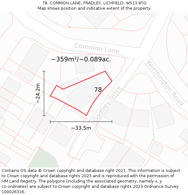 78, COMMON LANE, FRADLEY, LICHFIELD, WS13 8TG: Plot and title map