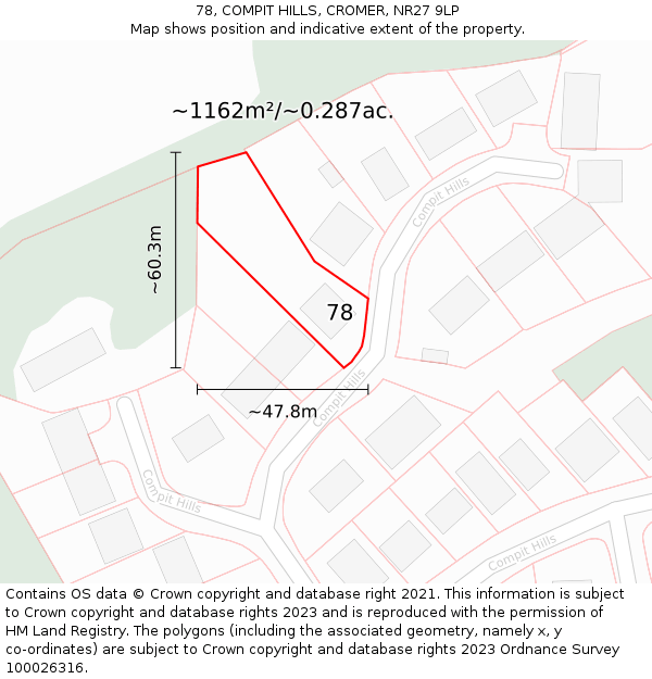 78, COMPIT HILLS, CROMER, NR27 9LP: Plot and title map