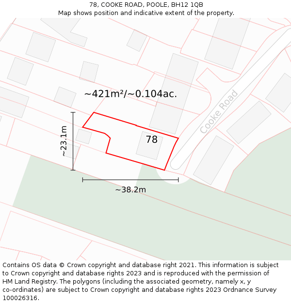78, COOKE ROAD, POOLE, BH12 1QB: Plot and title map