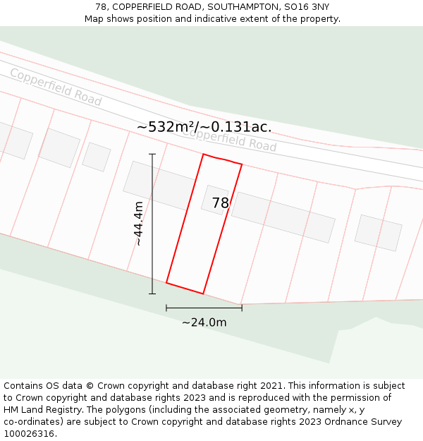 78, COPPERFIELD ROAD, SOUTHAMPTON, SO16 3NY: Plot and title map