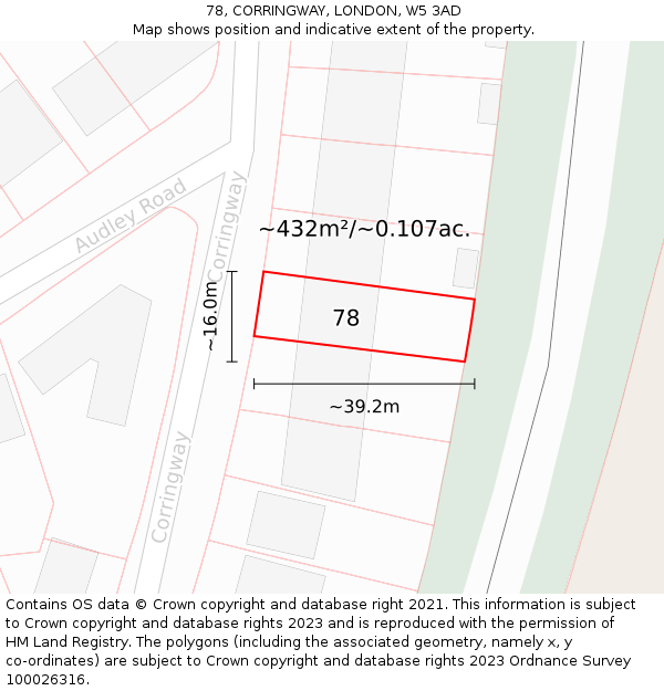 78, CORRINGWAY, LONDON, W5 3AD: Plot and title map