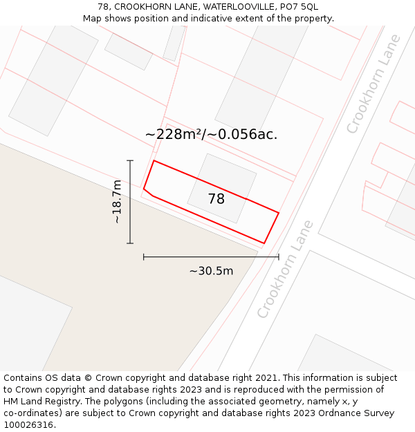 78, CROOKHORN LANE, WATERLOOVILLE, PO7 5QL: Plot and title map