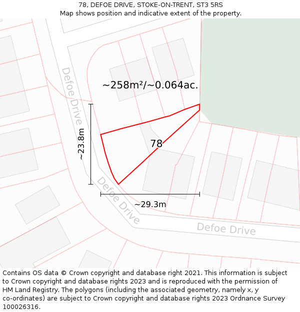 78, DEFOE DRIVE, STOKE-ON-TRENT, ST3 5RS: Plot and title map