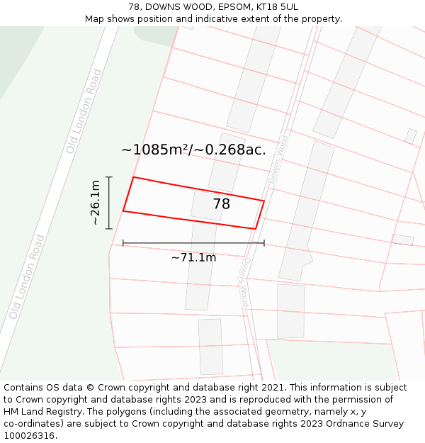78, DOWNS WOOD, EPSOM, KT18 5UL: Plot and title map