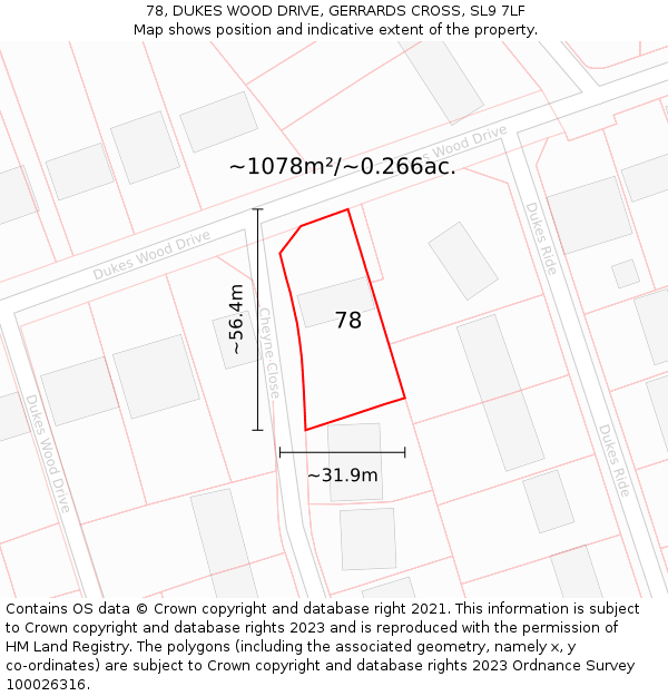 78, DUKES WOOD DRIVE, GERRARDS CROSS, SL9 7LF: Plot and title map