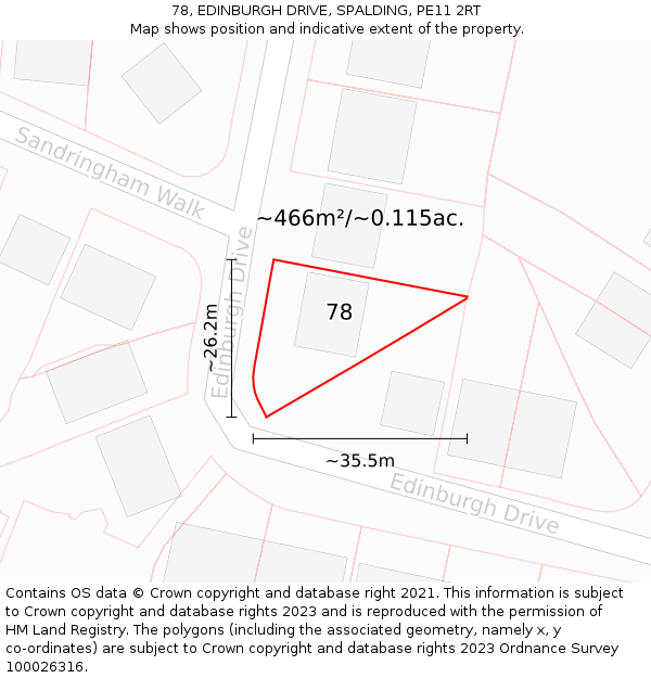 78, EDINBURGH DRIVE, SPALDING, PE11 2RT: Plot and title map