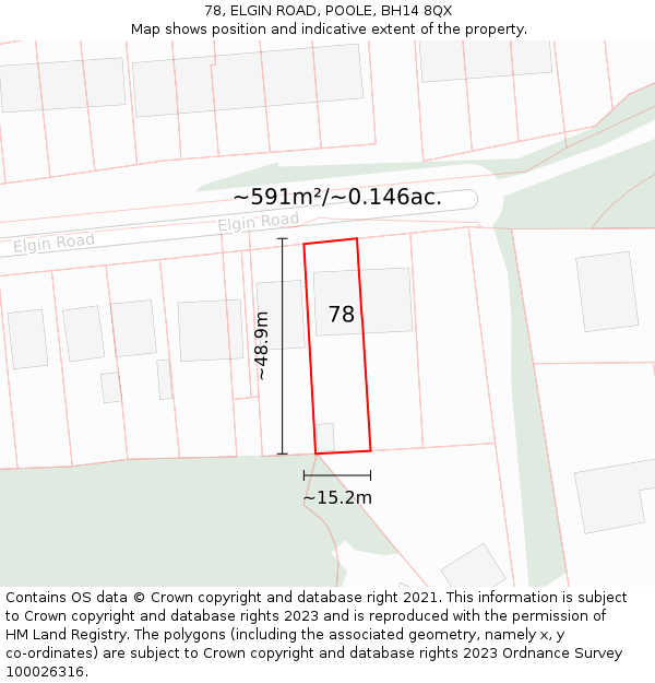 78, ELGIN ROAD, POOLE, BH14 8QX: Plot and title map