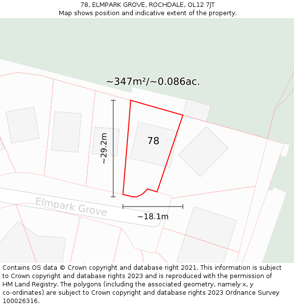 78, ELMPARK GROVE, ROCHDALE, OL12 7JT: Plot and title map