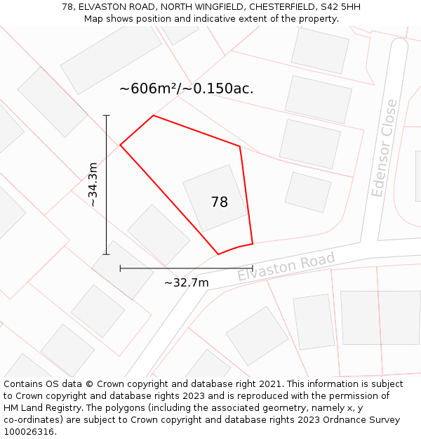 78, ELVASTON ROAD, NORTH WINGFIELD, CHESTERFIELD, S42 5HH: Plot and title map