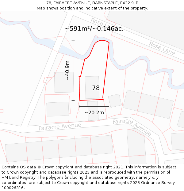 78, FAIRACRE AVENUE, BARNSTAPLE, EX32 9LP: Plot and title map