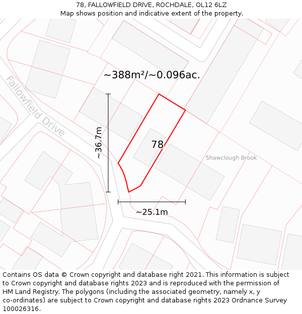 78, FALLOWFIELD DRIVE, ROCHDALE, OL12 6LZ: Plot and title map