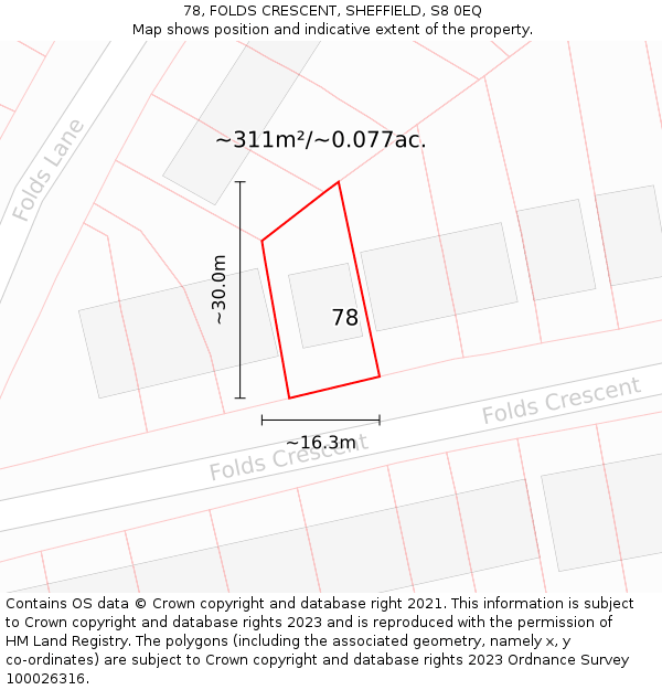 78, FOLDS CRESCENT, SHEFFIELD, S8 0EQ: Plot and title map
