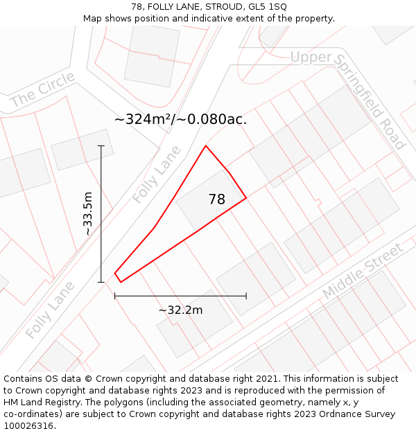 78, FOLLY LANE, STROUD, GL5 1SQ: Plot and title map